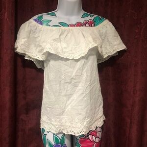 Off Shoulder White Embroidered Blouse